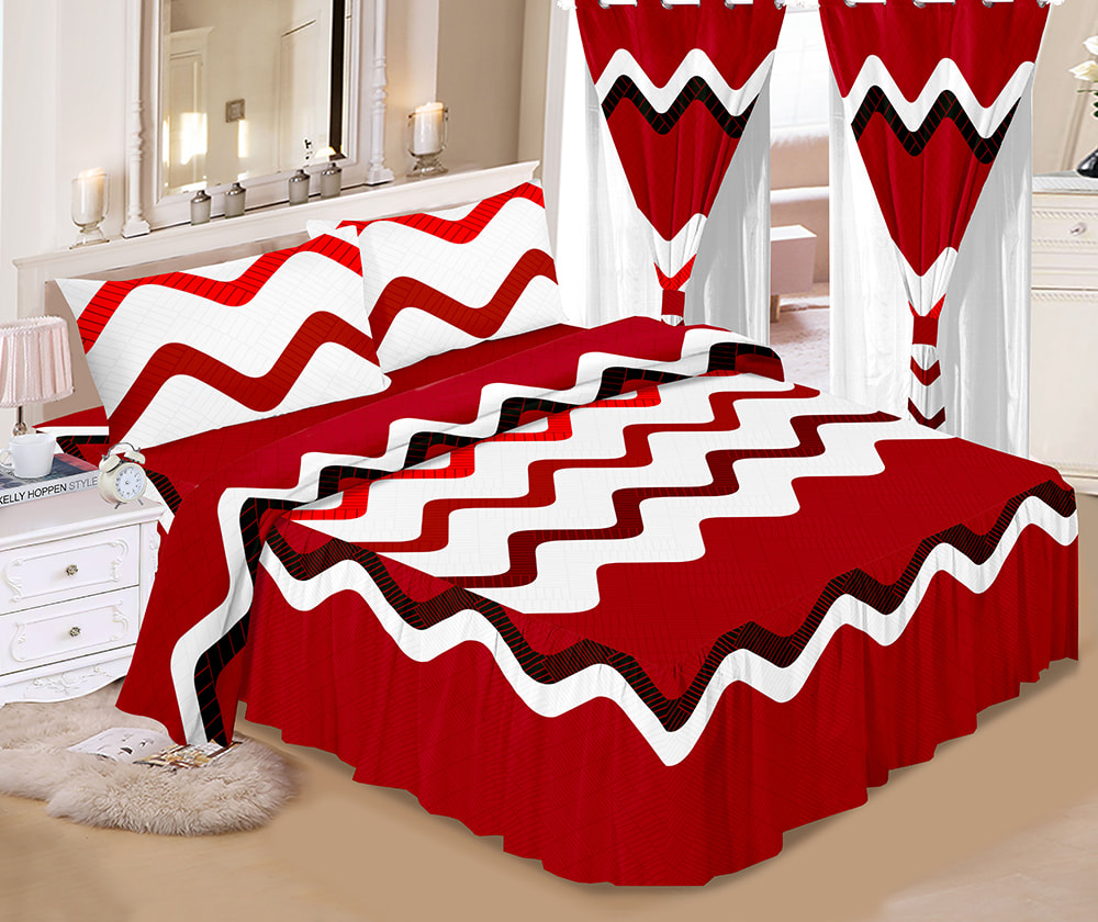 Printed 6-Piece Bedspread Set With Double-Layer Curtains